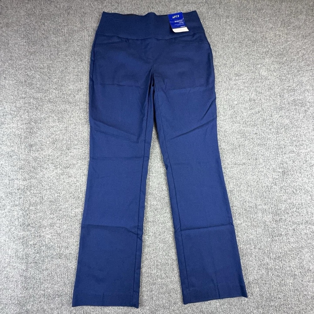 APT.9 Dress Pants Womens Medium Blue Ponte Bootcut Pull On Tummy Control Stretch
